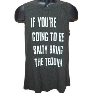 "Salty Bring The Tequila" Womens Sleeveless Charcoal Tank Top - Medium